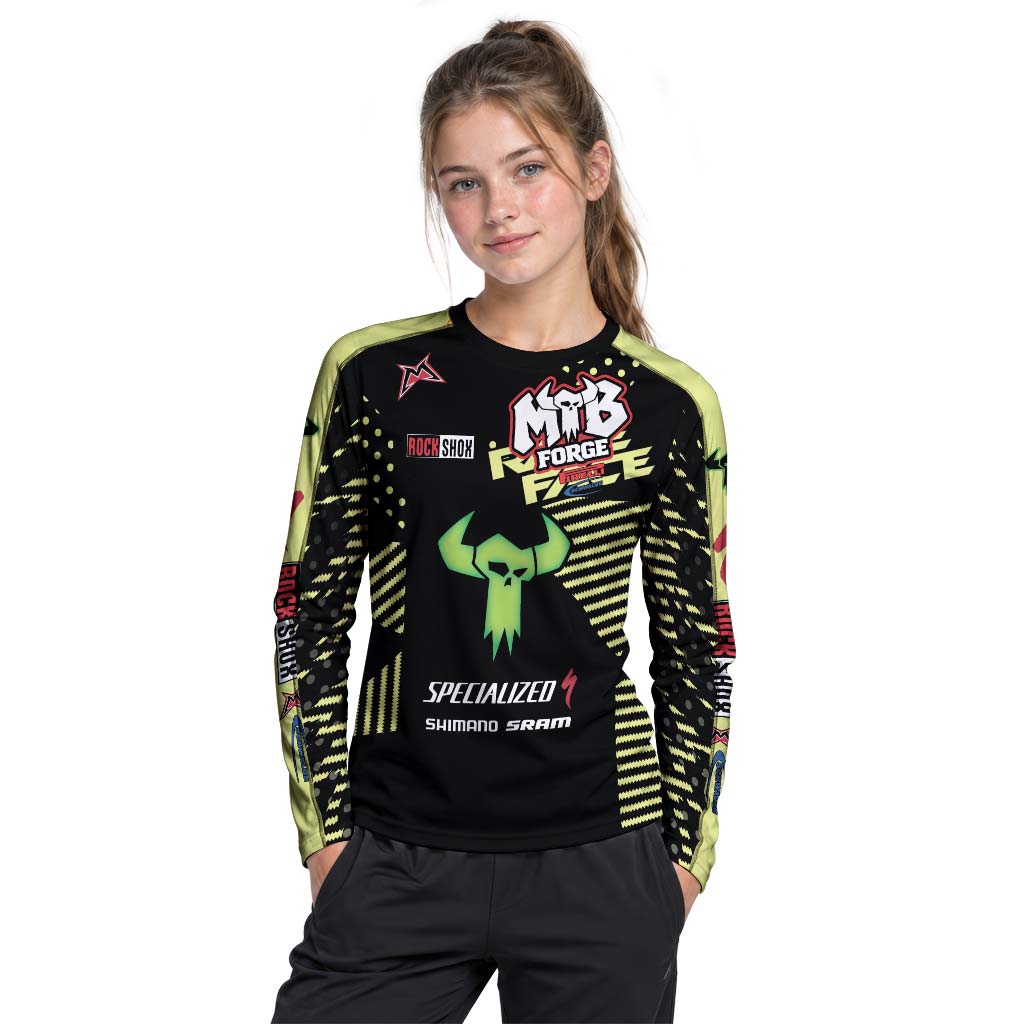 Specialized Number 3 Black Neon Youth Long Sleeve Mountain Bike Jersey – Girl Lifestyle View