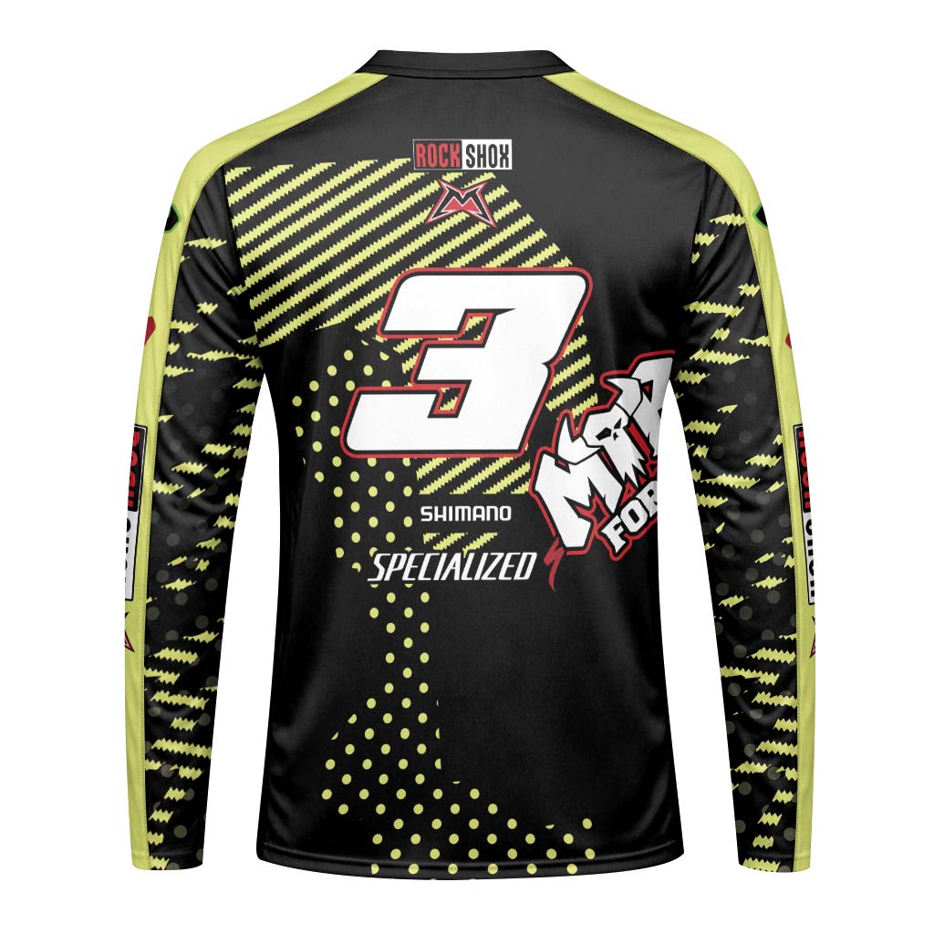 Specialized Number 3 Black Neon Youth Long Sleeve Mountain Bike Jersey – Back View Mockup
