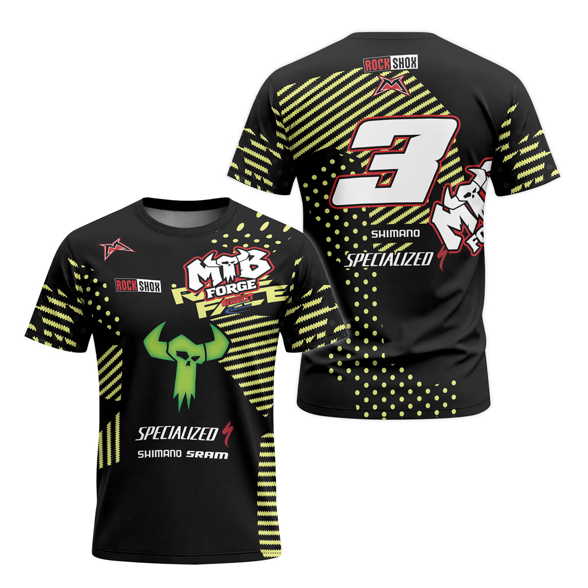 Specialized Number 3 Black Neon Youth Short Sleeve Mountain Bike Jersey – Front and Back View