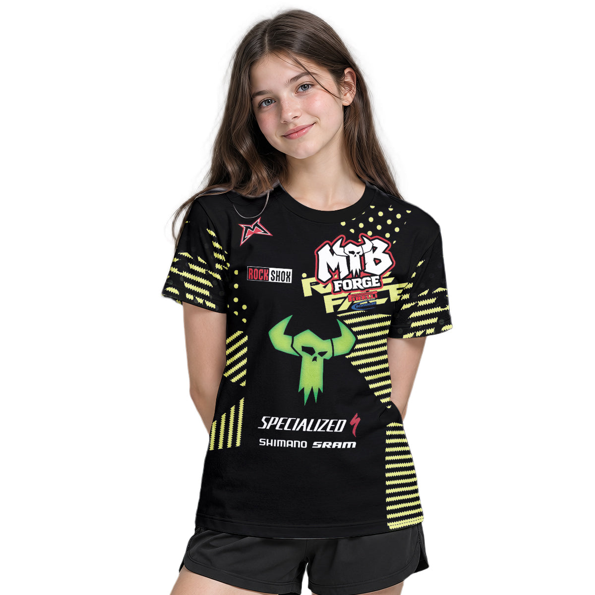 Specialized Number 3 Black Neon Youth Short Sleeve Mountain Bike Jersey – Girl Lifestyle View