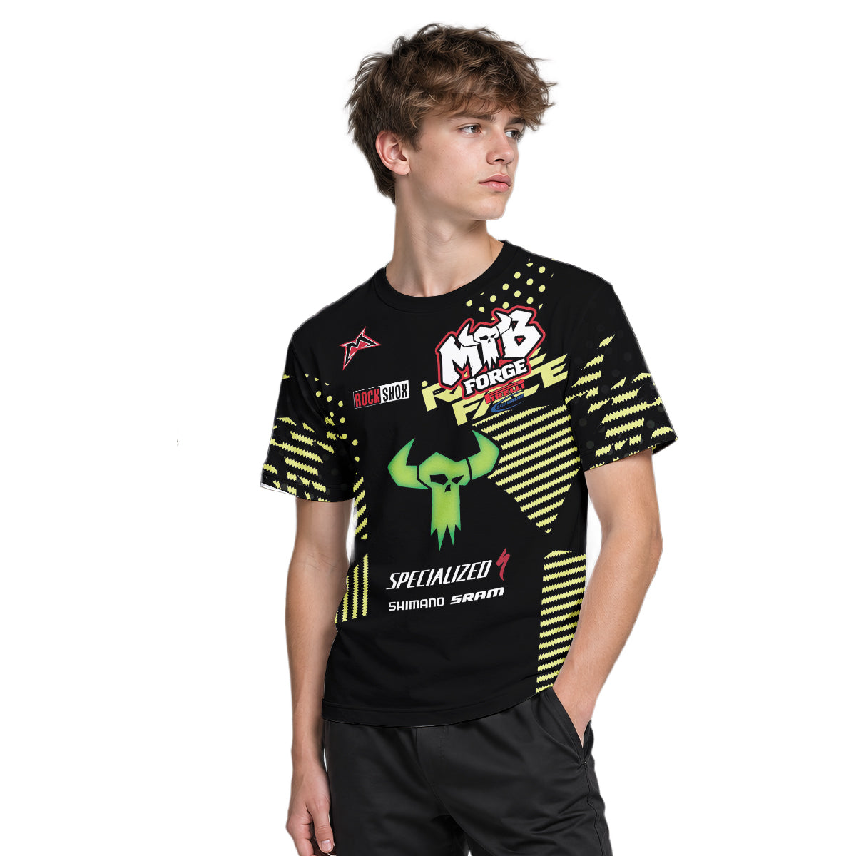 Specialized Number 3 Black Neon Youth Short Sleeve Mountain Bike Jersey – Boy Lifestyle View