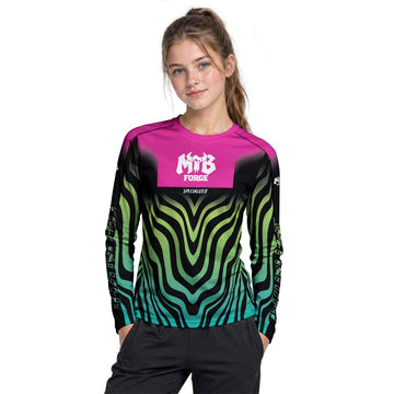 Specialized Pink Black Green Youth Long Sleeve Mountain Bike Jersey – Girl Lifestyle View