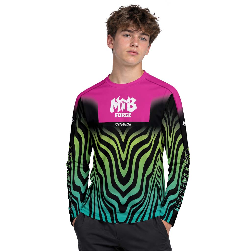 Specialized Pink Black Green Youth Long Sleeve Mountain Bike Jersey – Girl Lifestyle View