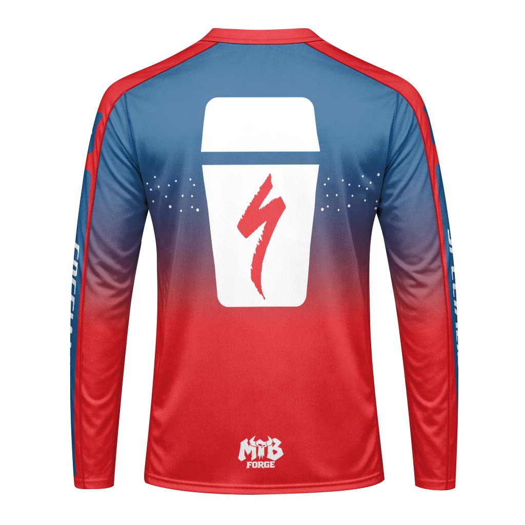 Specialized RockShox Blue Red Long Sleeve Mountain Bike Jersey - front view mockup