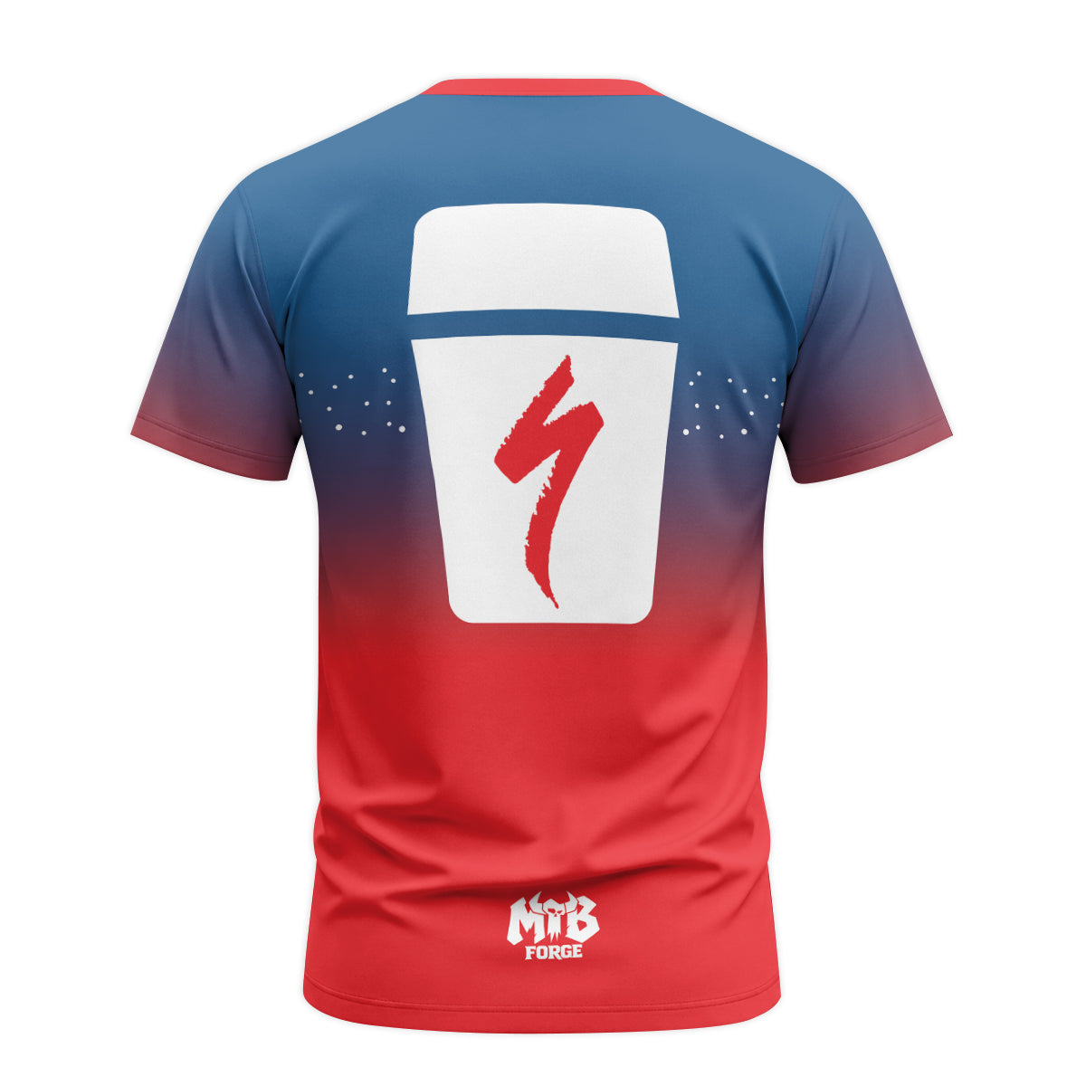 Specialized RockShox Blue Red Short Sleeve Mountain Bike Jersey - back view mockup