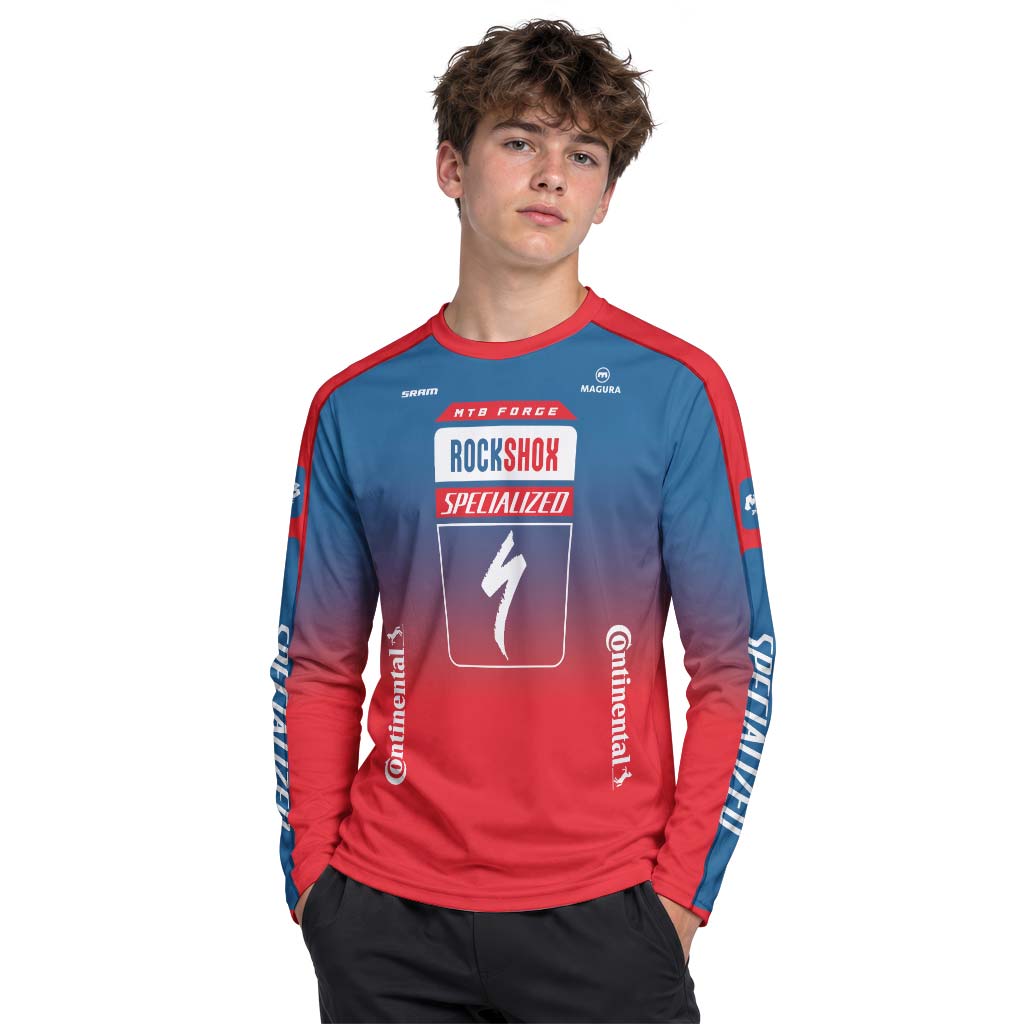 Specialized RockShox Blue Red Youth Long Sleeve Mountain Bike Jersey – Boy Lifestyle View