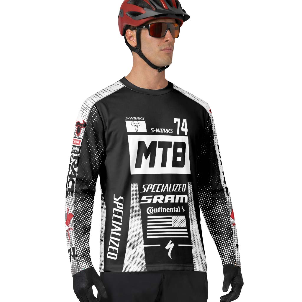 Specialized S-Works 74 Black White Long Sleeve Mountain Bike Jersey – Lifestyle View