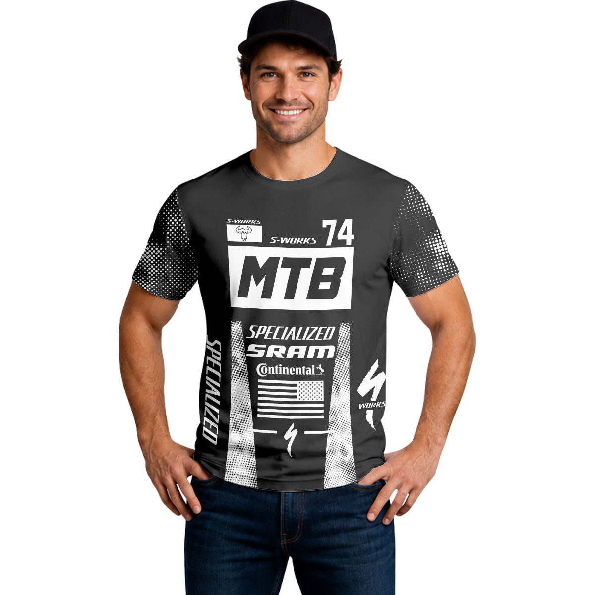 Specialized S-Works 74 Black White Short Sleeve Mountain Bike Jersey – Lifestyle View