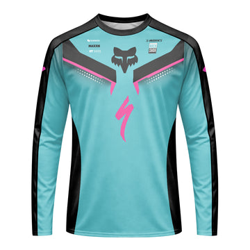 Specialized S-Works Aqua Pink Black Long Sleeve Mountain Bike Jersey - front view mockup