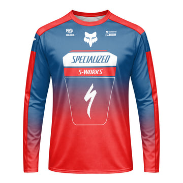 Specialized S-Works Blue Red Long Sleeve Mountain Bike Jersey - front view mockup