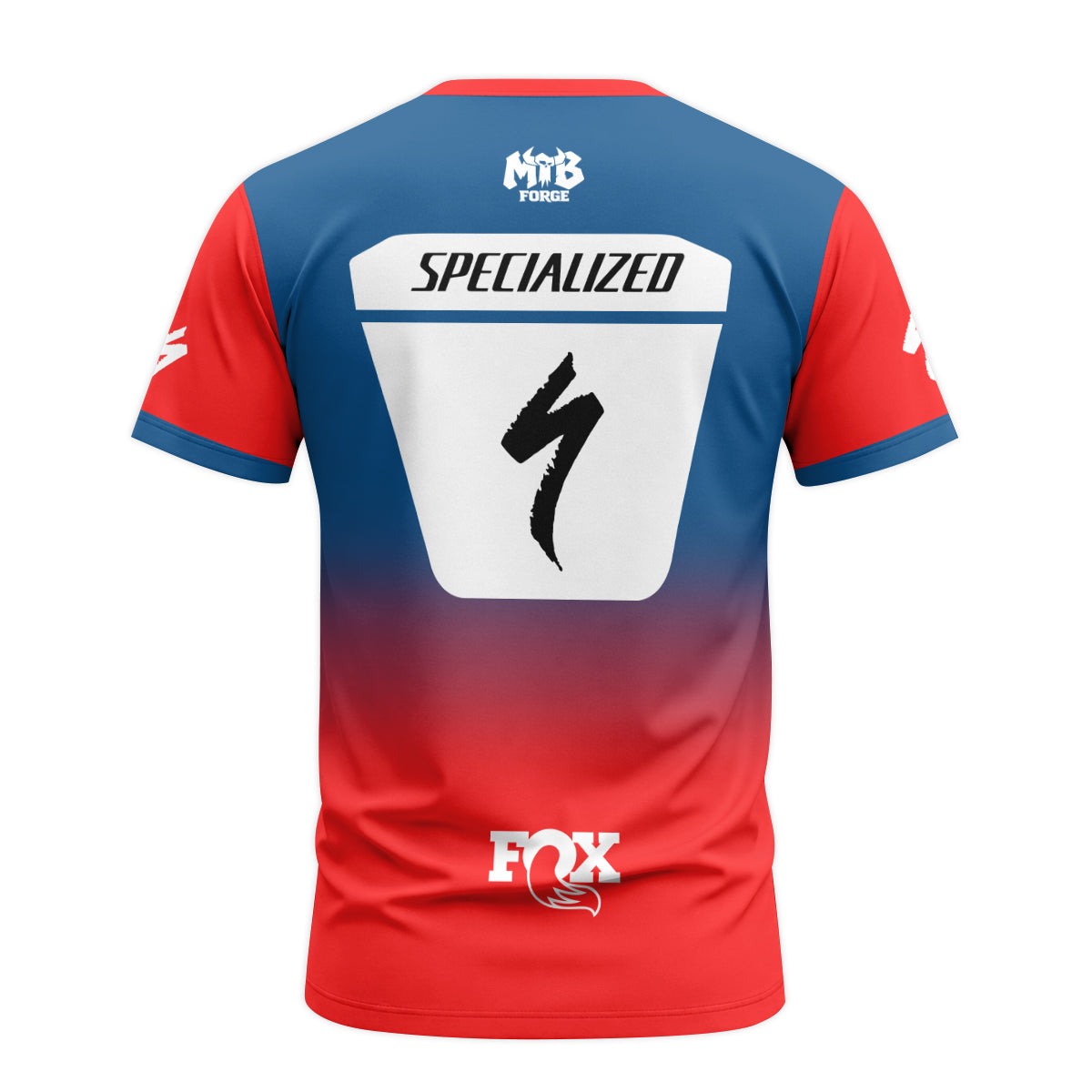 Specialized S-Works Blue Red Short Sleeve Mountain Bike Jersey - back view mockup