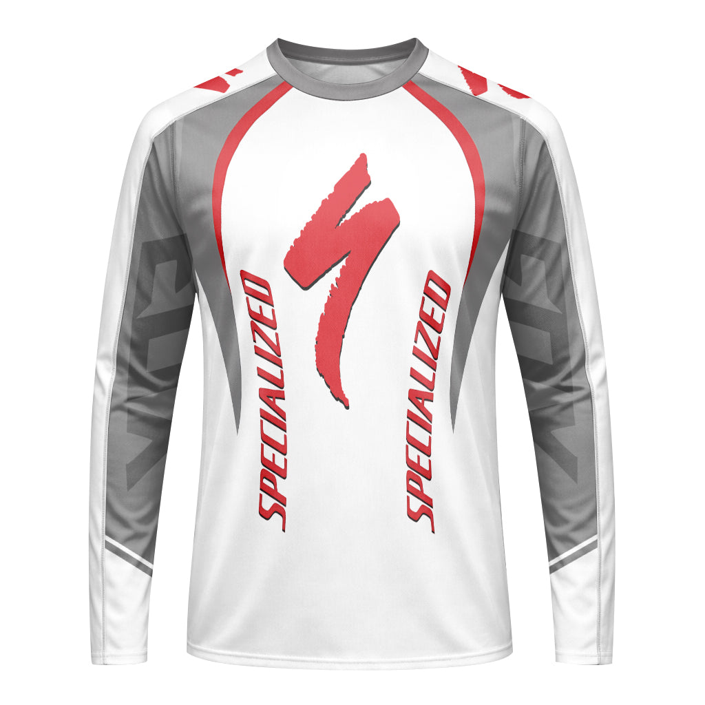Specialized S-Works White Red Long Sleeve Mountain Bike Jersey - front view mockup