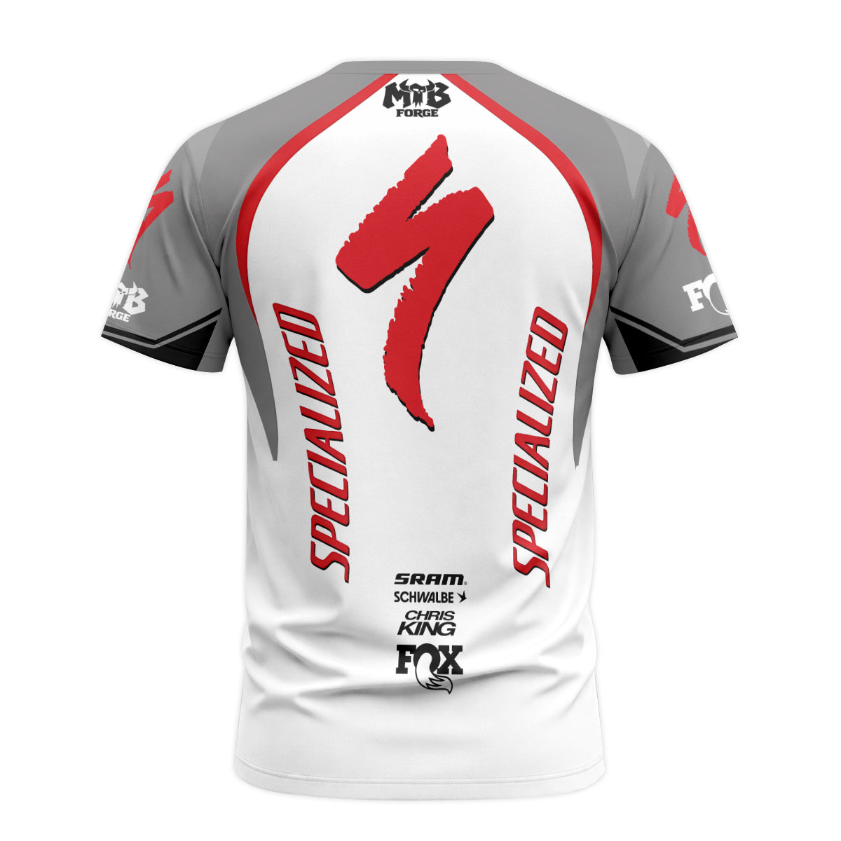 Specialized S-Works White Red Short Sleeve Mountain Bike Jersey - back view mockup