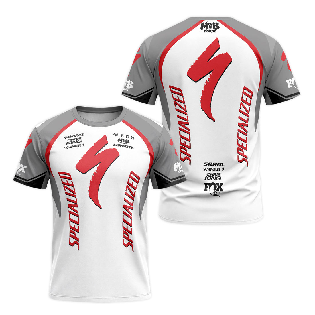 Specialized S-Works White Red Short Sleeve Mountain Bike Jersey - front and back view