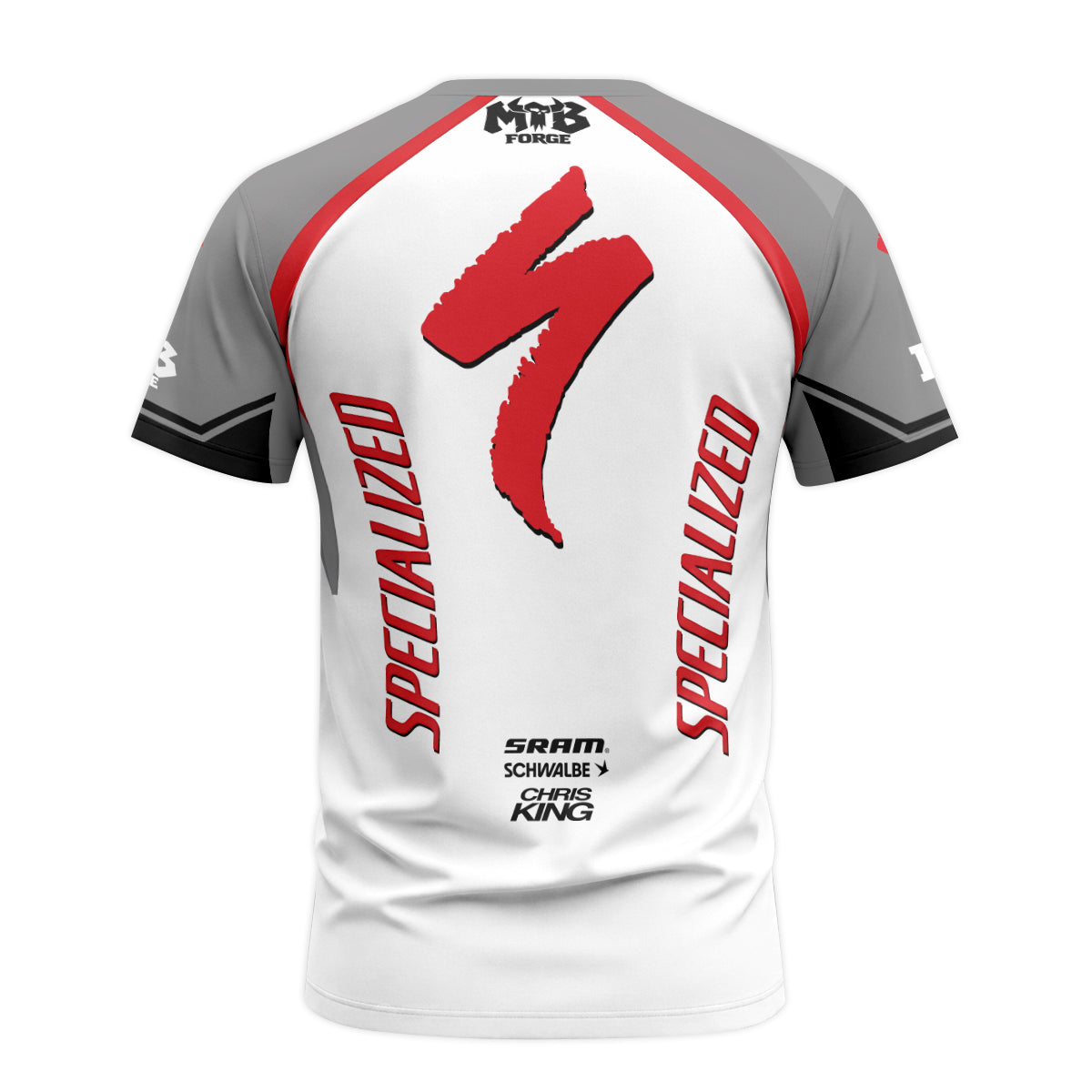 Specialized S-Works White Red Youth Short Sleeve Mountain Bike Jersey – Back View Mockup
