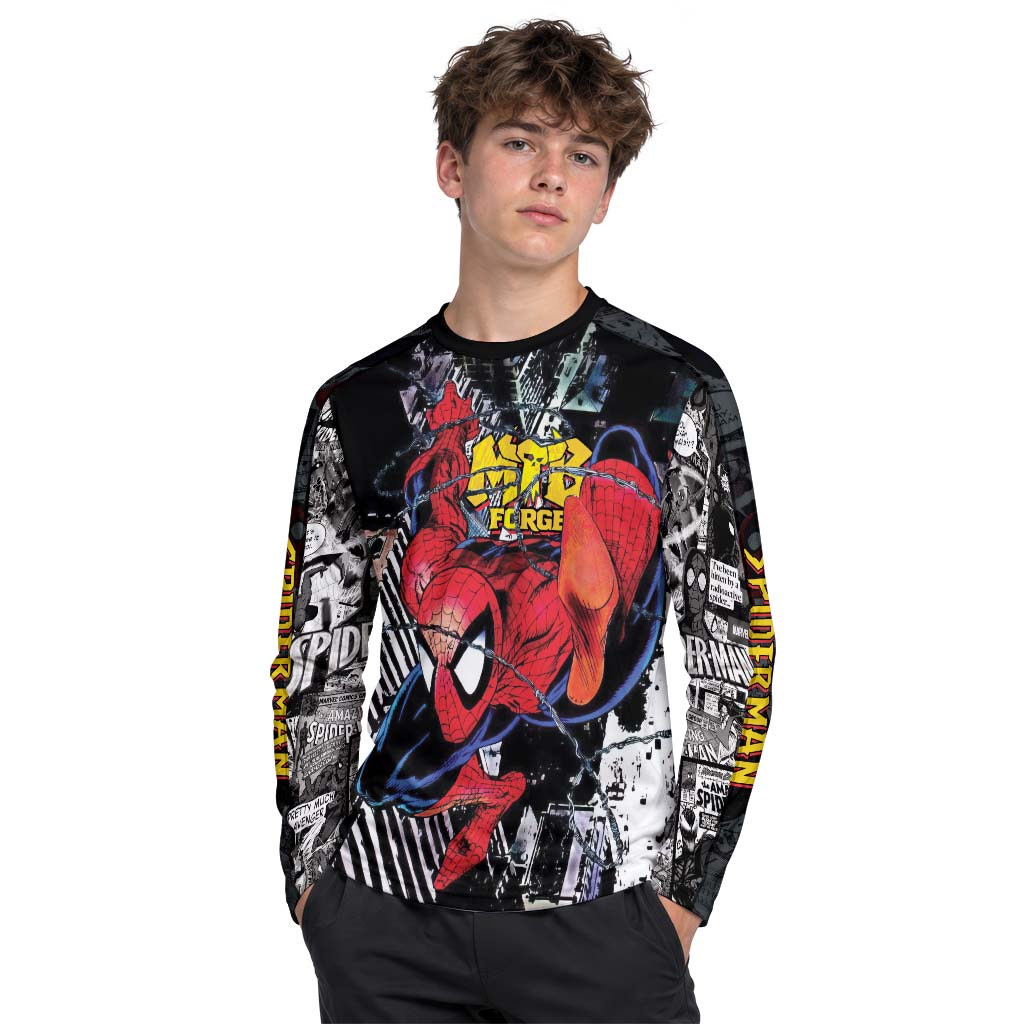 Spider-Man Web Swing Youth Long Sleeve Mountain Bike Jersey – Boy Lifestyle View