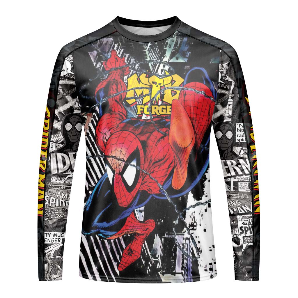 Spider-Man Web Swing Youth Long Sleeve Mountain Bike Jersey – Front View Mockup