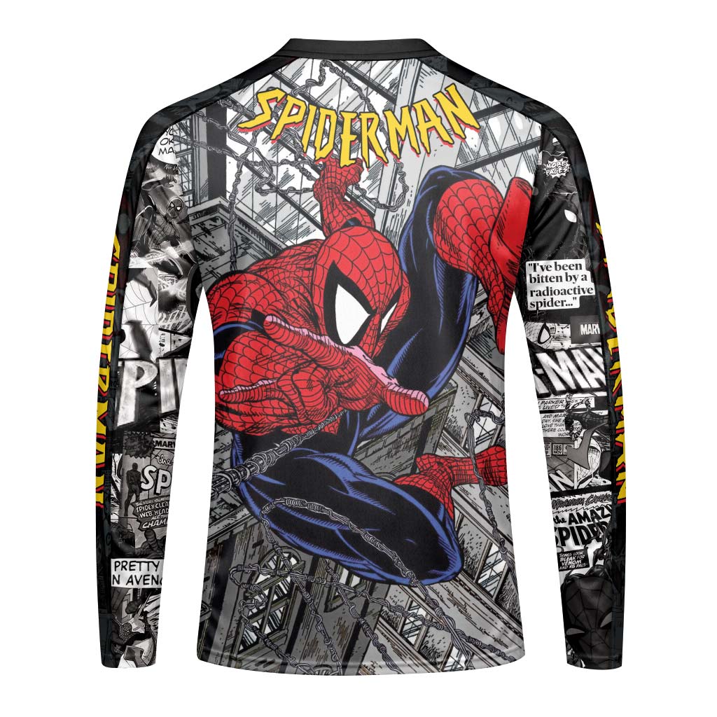 Spider-Man Web Swing Youth Long Sleeve Mountain Bike Jersey – Back View Mockup