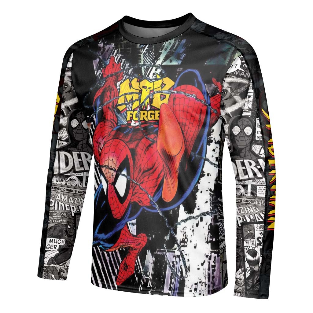 Spider-Man Web Swing Youth Long Sleeve Mountain Bike Jersey – Left Side View Mockup