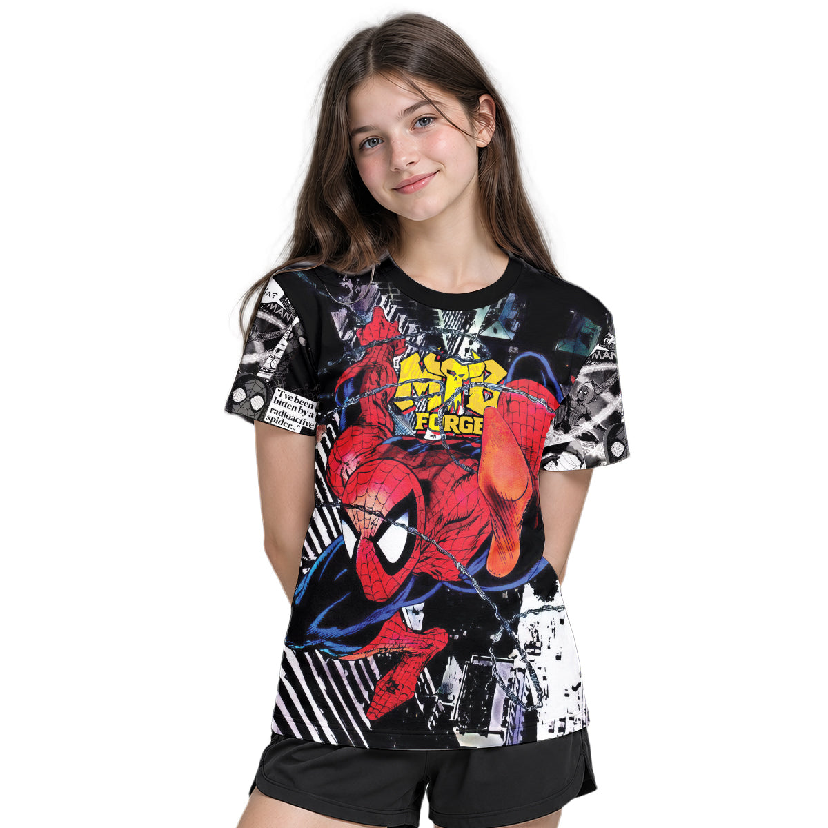 Spider-Man Web Swing Youth Short Sleeve Mountain Bike Jersey – Girl Lifestyle View