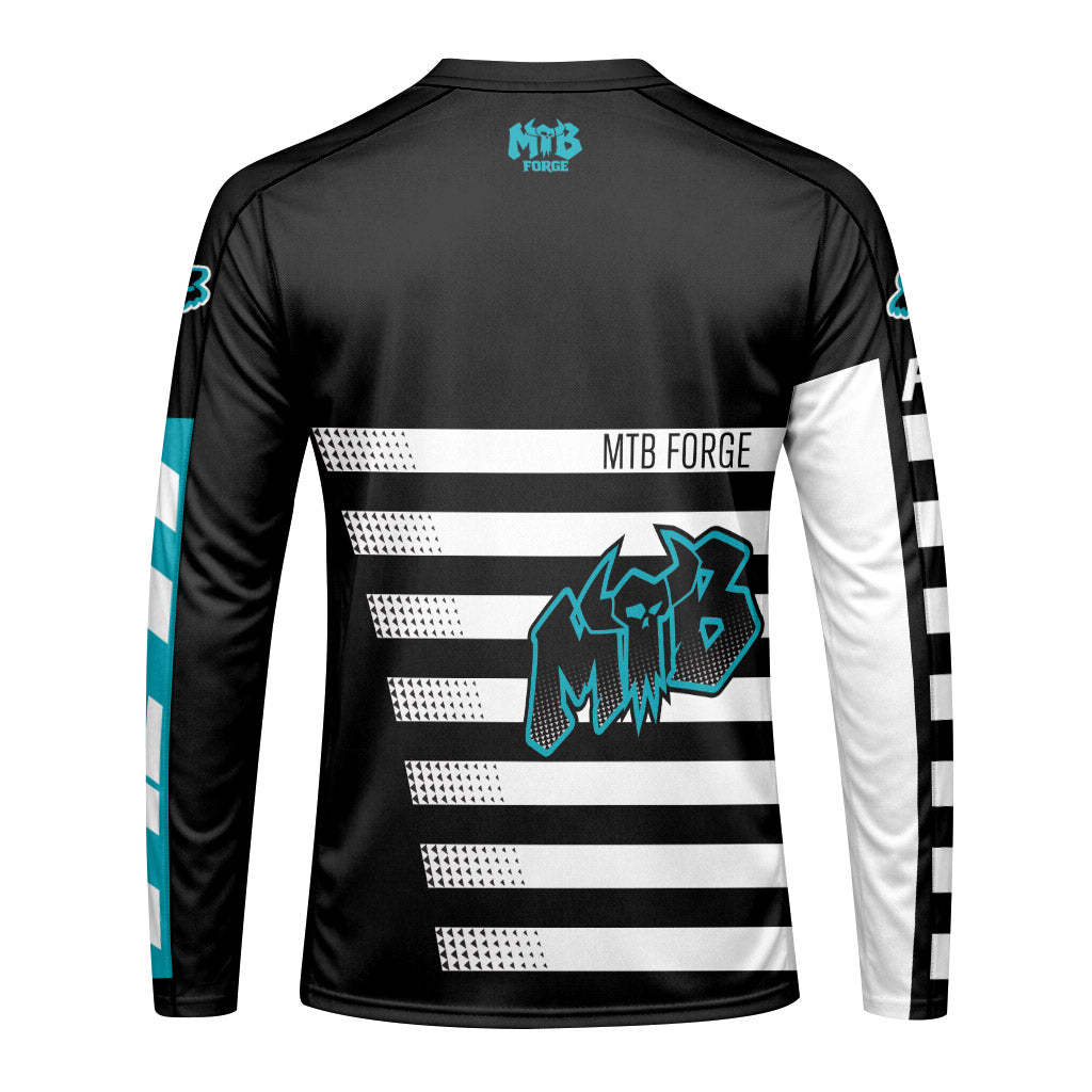 Yeti Fox Forge Cyan Edge Downhill Jersey | Yeti Downhill Cycling Shirt - back view mockup