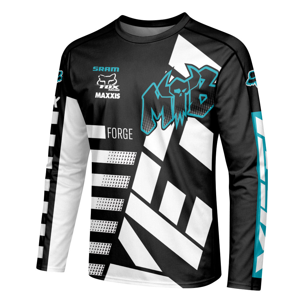 Yeti Fox Forge Cyan Edge Downhill Jersey | Yeti Downhill Cycling Shirt - left side mockup