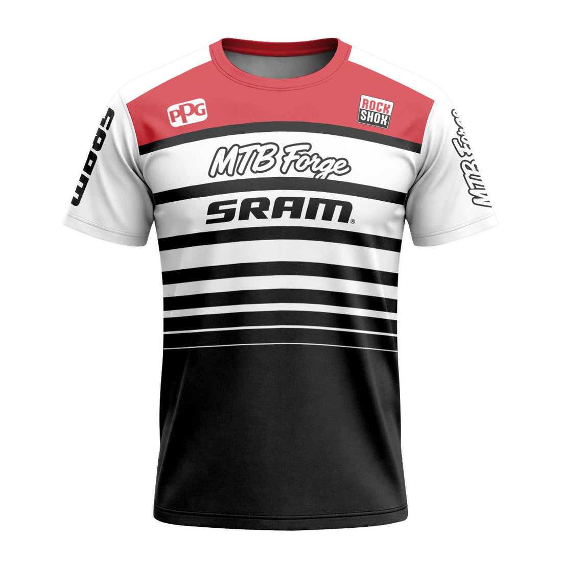 SRAM Velocity Stripe Race T-Shirt | SRAM Cycling Lifestyle T-Shirt - front and back view