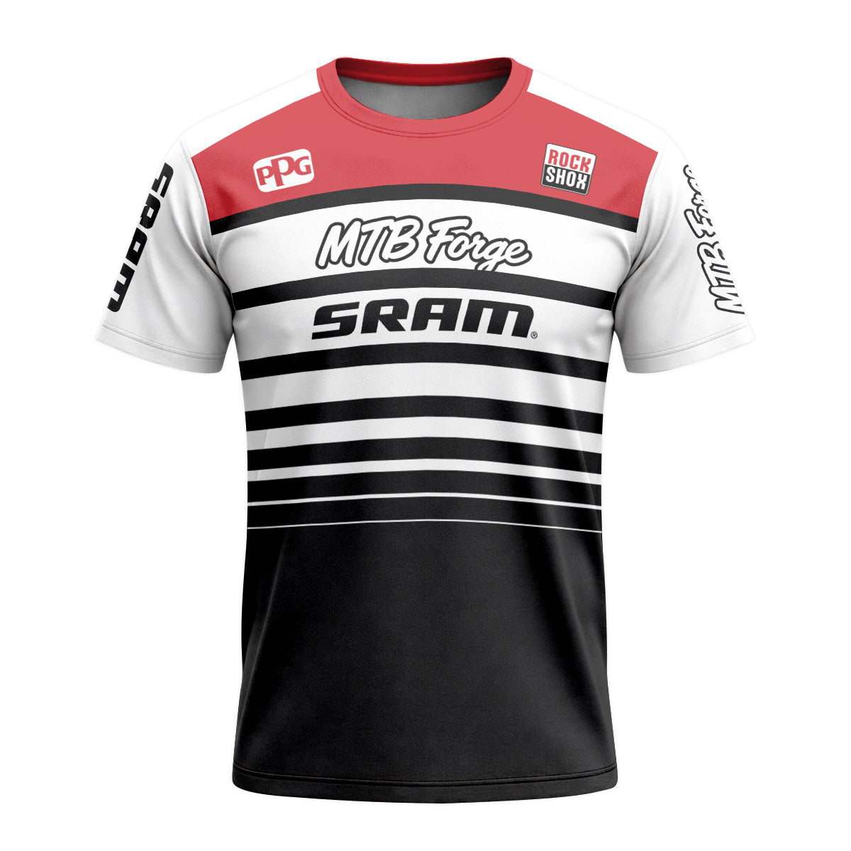 SRAM Velocity Stripe Race T-Shirt | SRAM Cycling Lifestyle T-Shirt - front view mockup