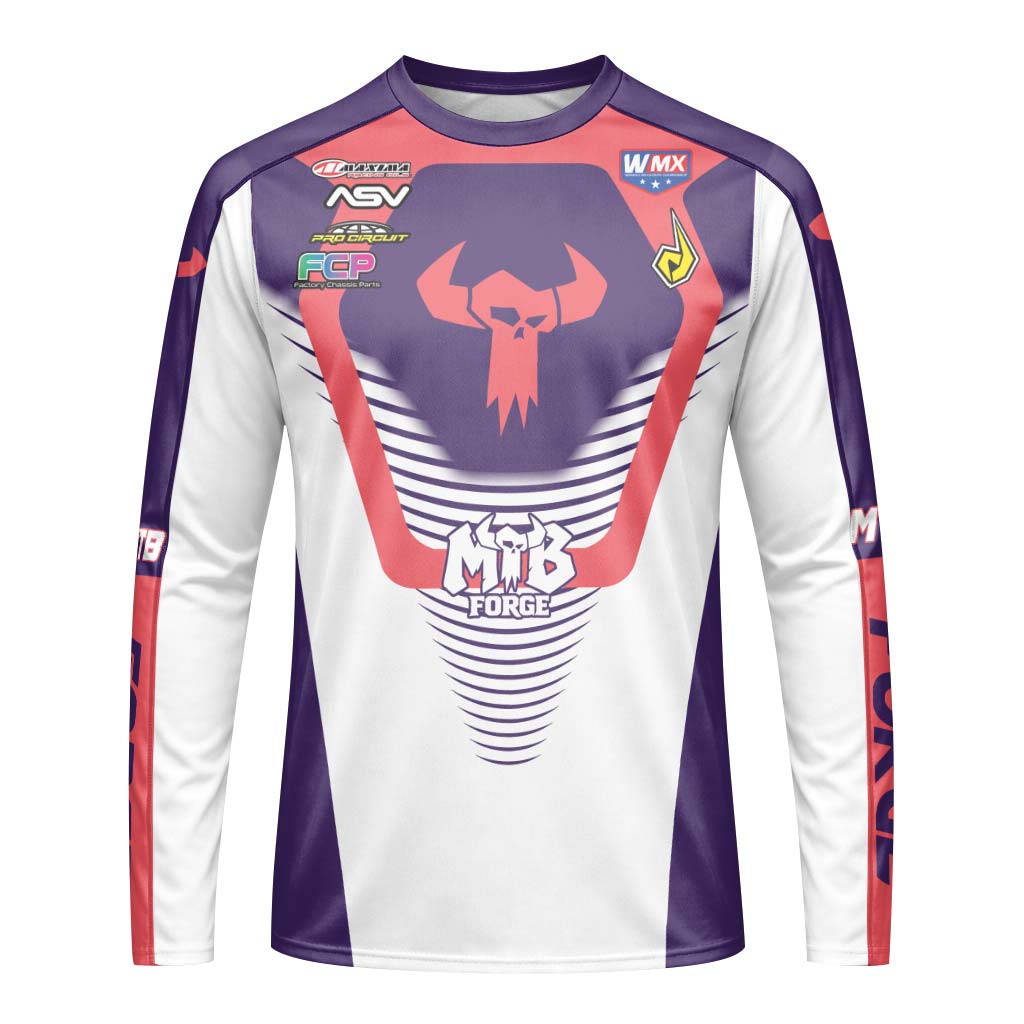 Stallings 21 Purple Coral White Long Sleeve Motocross Jersey – Front View Mockup