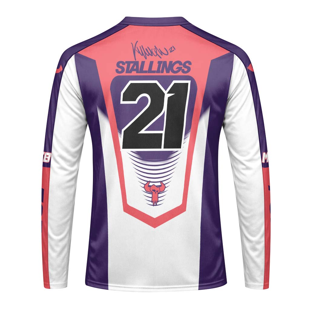 Stallings 21 Purple Coral White Long Sleeve Motocross Jersey – Back View Mockup