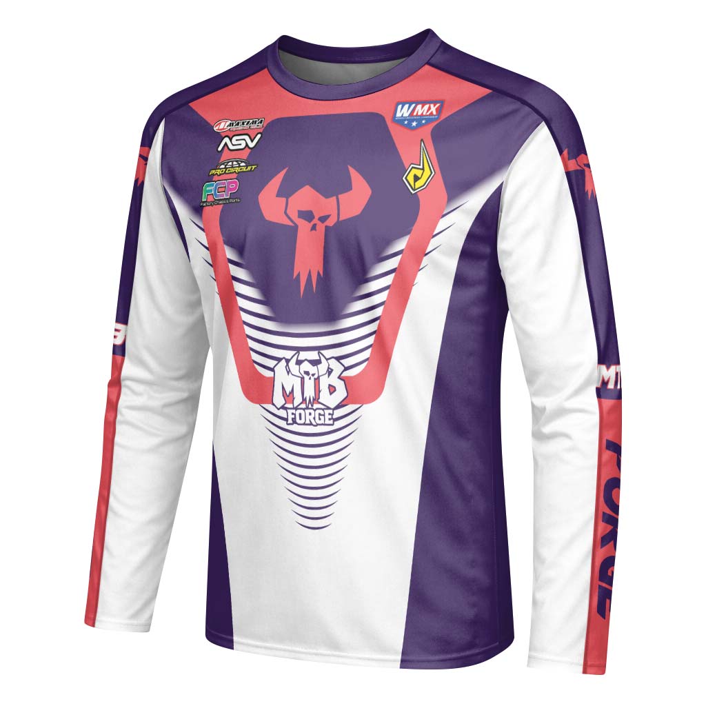 Stallings 21 Purple Coral White Long Sleeve Motocross Jersey – Left Side View Mockup