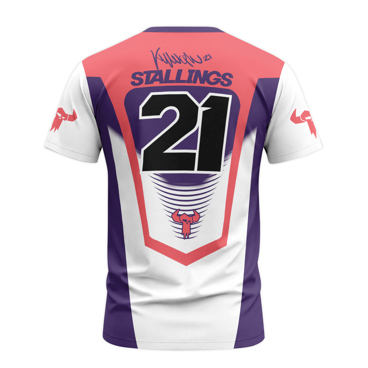 Stallings 21 Purple Coral White Short Sleeve Motocross Jersey – Back View Mockup