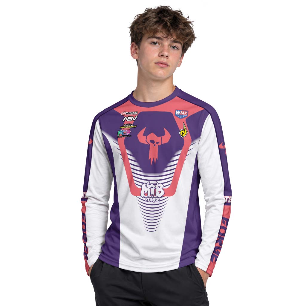 Stallings 21 Purple Coral White Youth Long Sleeve Motocross Jersey – Girl Lifestyle View