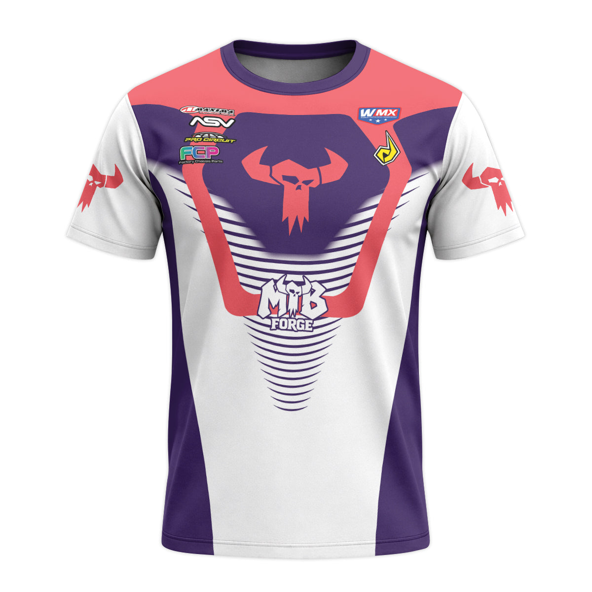 Stallings 21 Purple Coral White Youth Short Sleeve Motocross Jersey – Front View Mockup