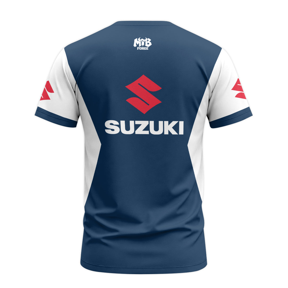 Suzuki Blue White Red Factory Racing Short Sleeve Motocross Jersey – Back View Mockup