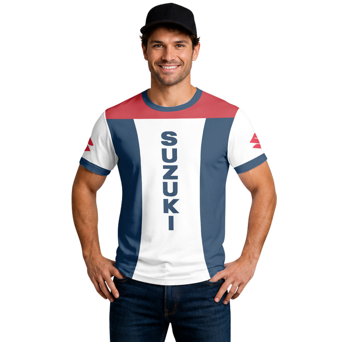 Suzuki Blue White Red Factory Racing Short Sleeve Motocross Jersey – Lifestyle View