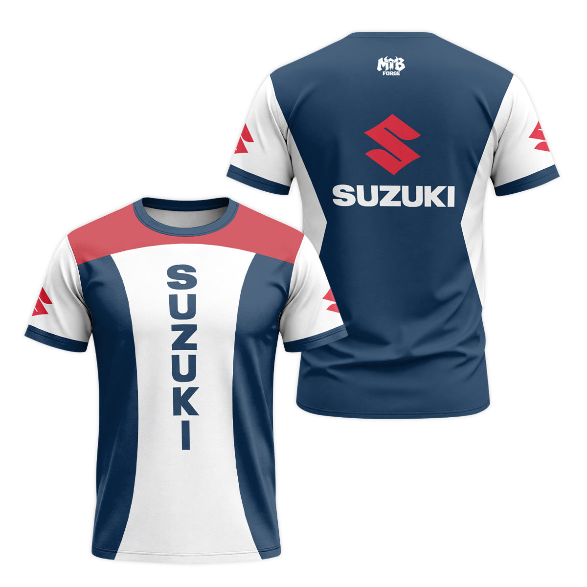Suzuki Blue White Red Factory Racing Short Sleeve Motocross Jersey – Front and Back View
