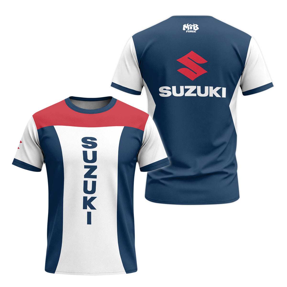 Suzuki Blue White Red Factory Racing Youth Short Sleeve Motocross Jersey – Front and Back View