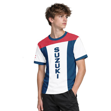 Suzuki Blue White Red Factory Racing Youth Short Sleeve Motocross Jersey – Boy Lifestyle View