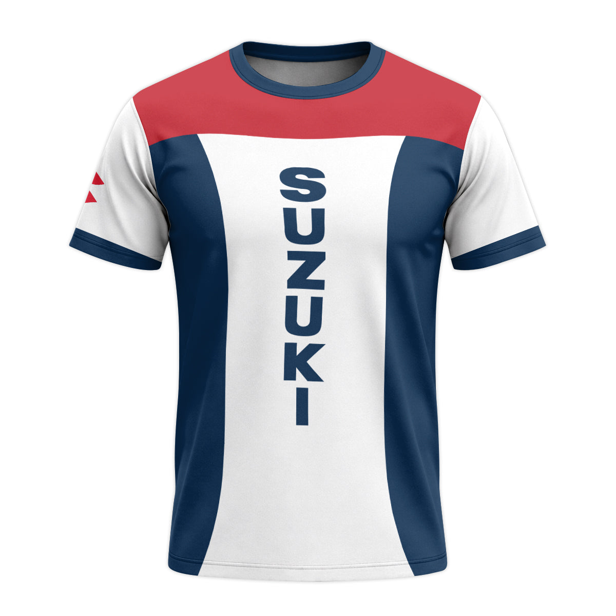 Suzuki Blue White Red Factory Racing Youth Short Sleeve Motocross Jersey – Front View Mockup