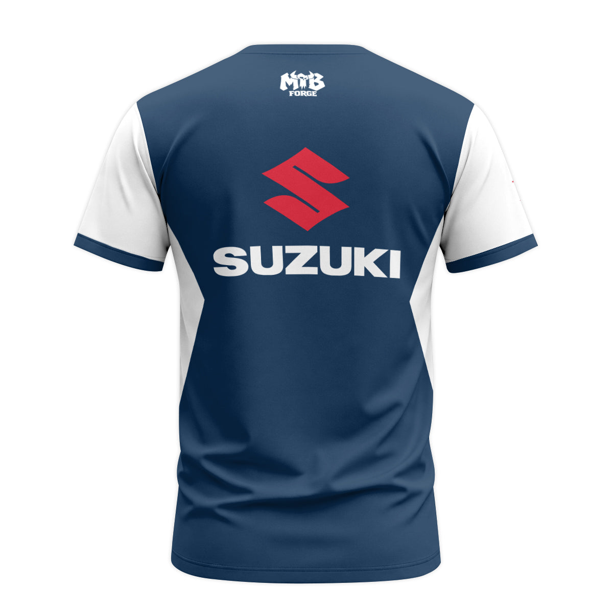 Suzuki Blue White Red Factory Racing Youth Short Sleeve Motocross Jersey – Back View Mockup
