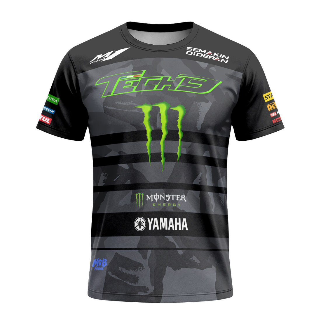 Tech 3 Monster Energy Yamaha Black Camo Short Sleeve Motocross Jersey - front and back view