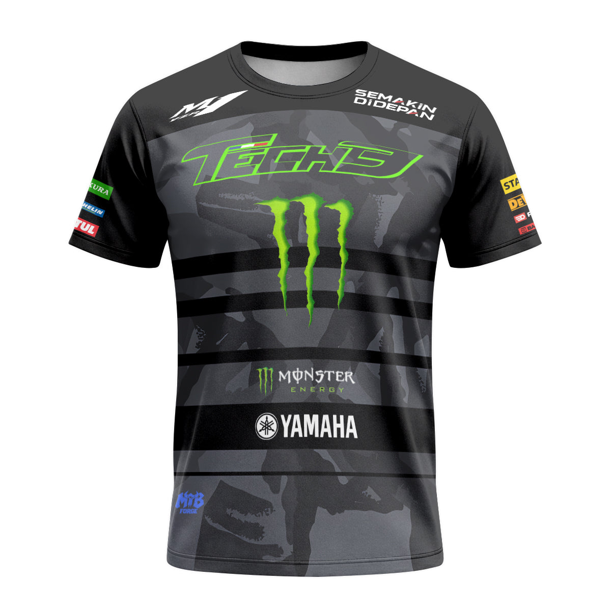 Tech 3 Monster Energy Yamaha Black Camo Short Sleeve Motocross Jersey - front view mockup