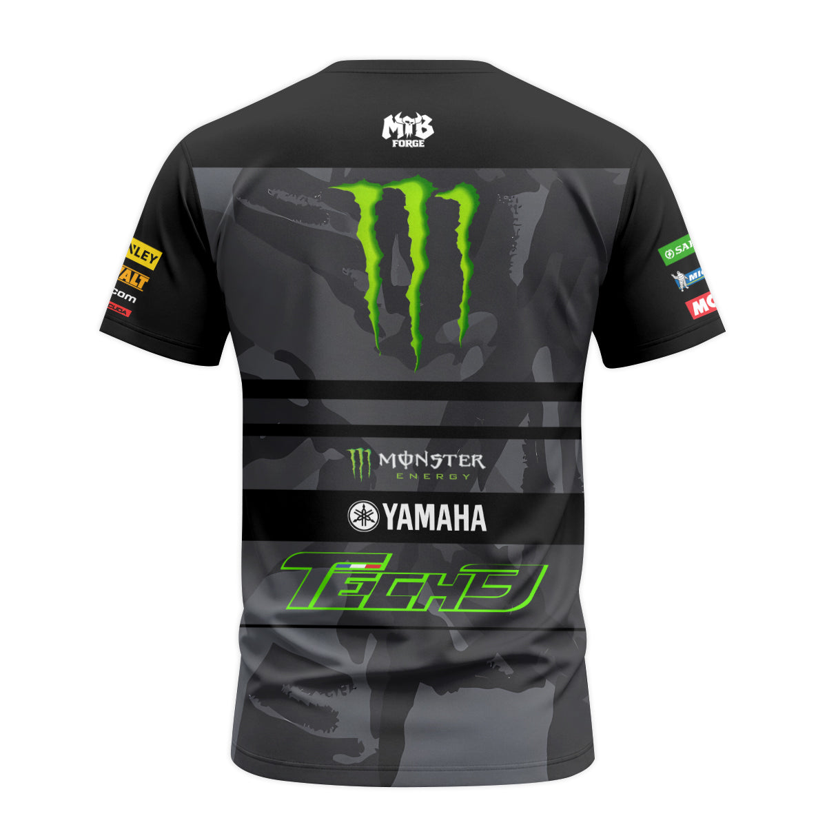 Tech 3 Monster Energy Yamaha Black Camo Short Sleeve Motocross Jersey - back view mockup