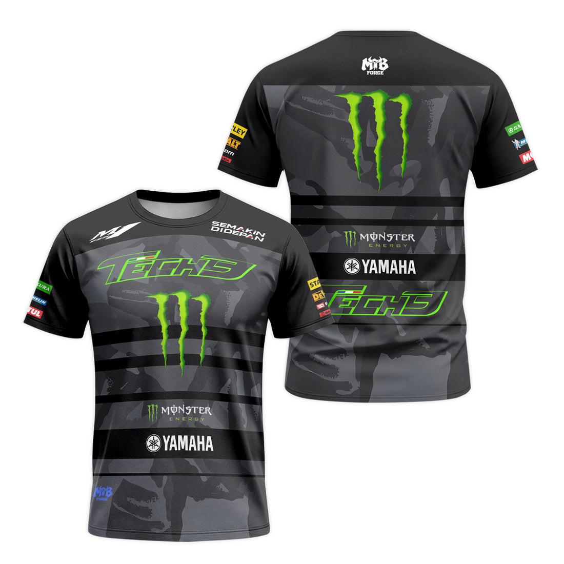 Tech 3 Monster Energy Yamaha Black Camo Short Sleeve Motocross Jersey - front and back view