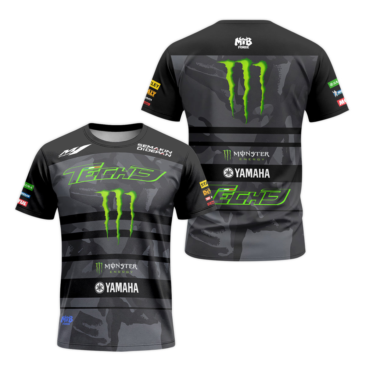 Tech 3 Monster Energy Yamaha Black Camo Short Sleeve Motocross Jersey - front and back view