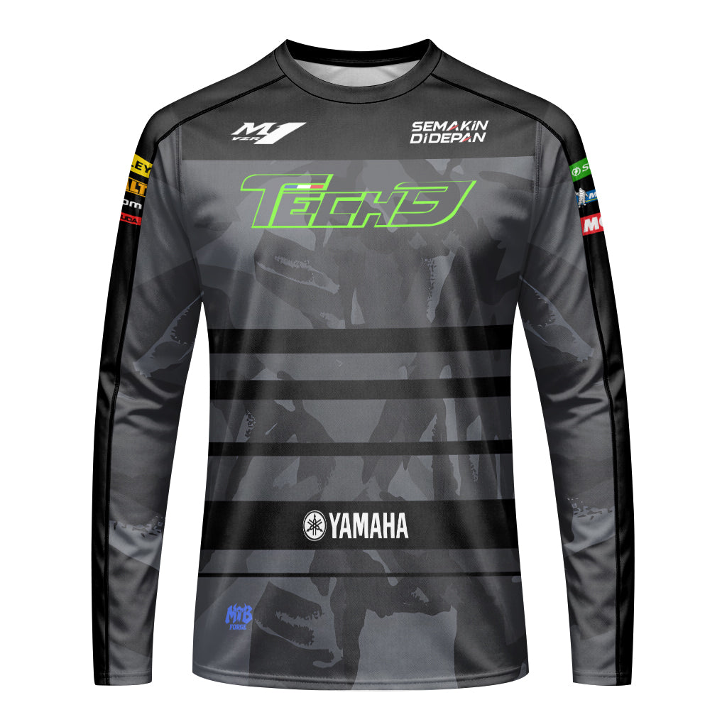 Tech 3 Yamaha Black Camo Long Sleeve Motocross Jersey - front view mockup