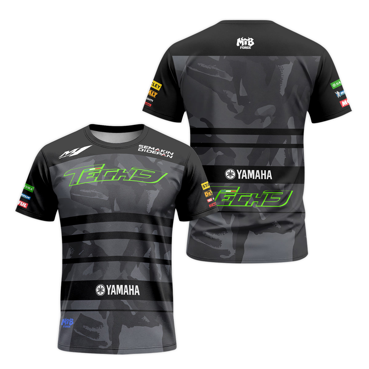 Tech 3 Yamaha Black Camo Short Sleeve Motocross Jersey - front and back view