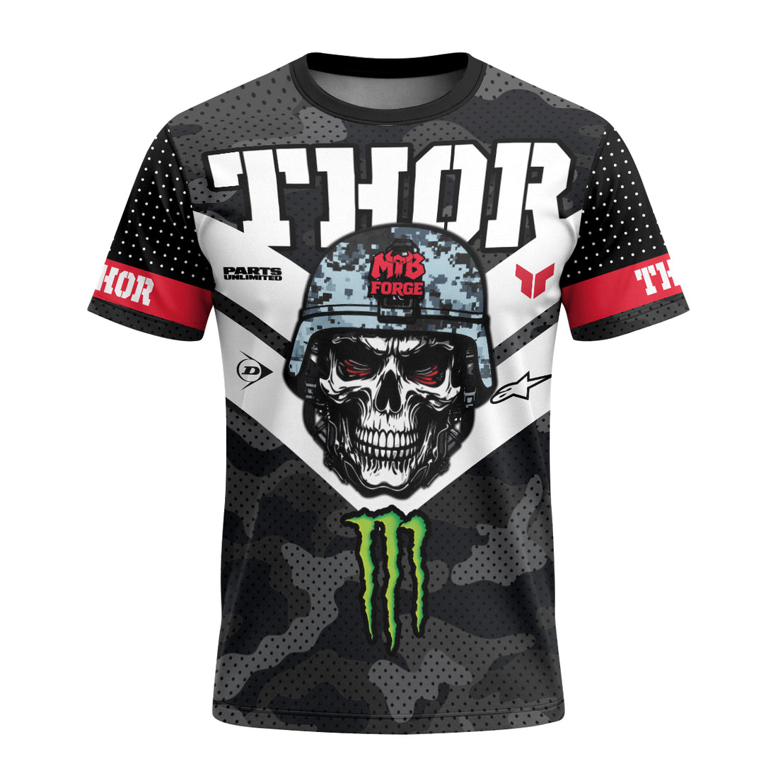Thor Monster Energy Skull Trooper Short Sleeve Motocross Jersey - front and back view