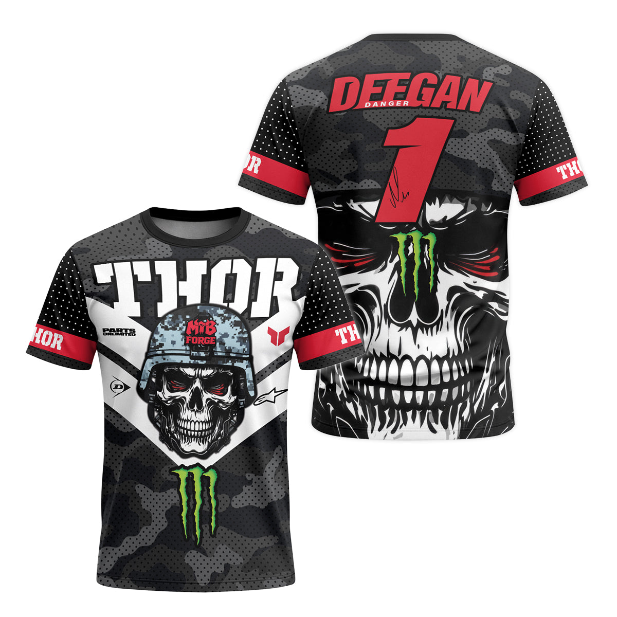 Thor Monster Energy Skull Trooper Short Sleeve Motocross Jersey - front and back view